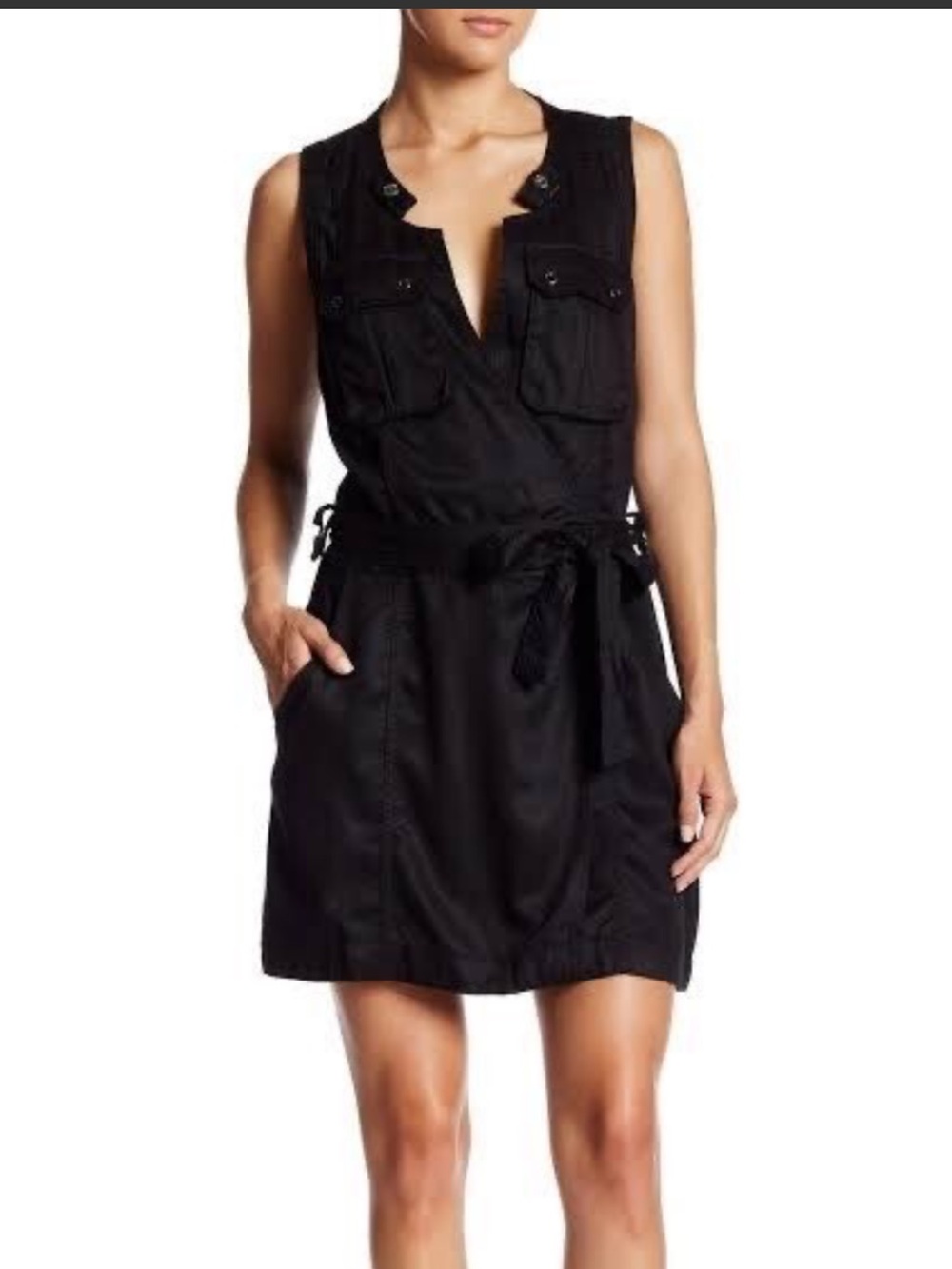 Free People Desert Daylight Mini Wrap Dress Black Utility Look